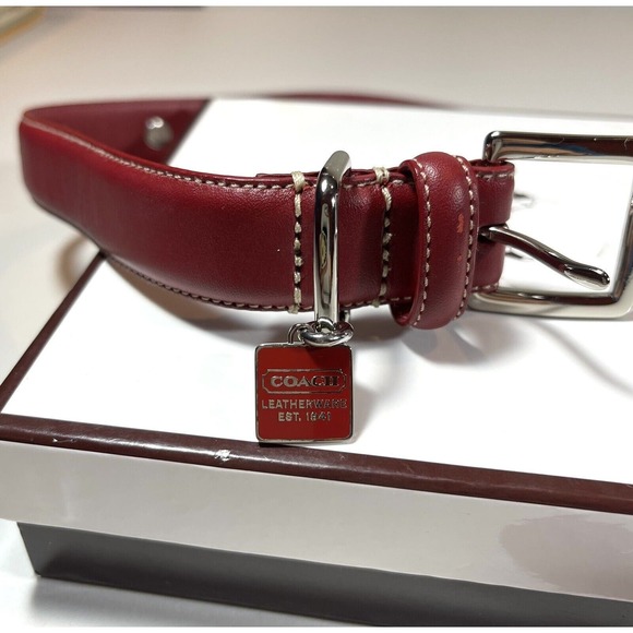 Coach Red Charm Dog Collar Leather XL 22” to 26” Studded Grommets #8848 Dust Bag - Picture 4 of 12